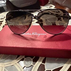 Salvatore Ferragamo Black Gradient Aviator Sunglasses
